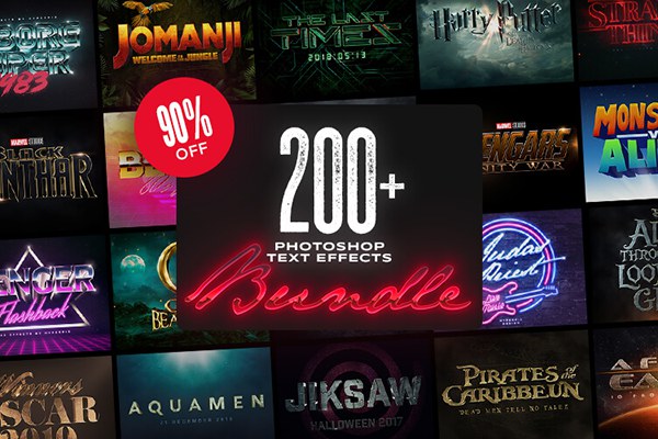 【PSD模板】200+卡通水彩复古电影3D效果Photoshop 文本样式合集 200+ Photoshop Text Effects Bundle