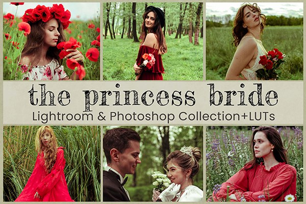 【LR预设】8款外拍人像森系明亮鲜艳色彩LR调色预设 Princess Bride Lightroom Presets