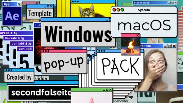 【AE模板】个性化电脑病毒广告脚本弹窗动画 Windows macOS Pop-up Pack
