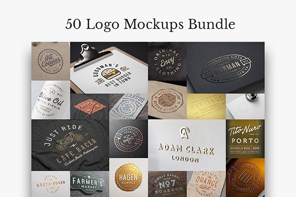 【PS样机】50个LOGO标志徽标PSD智能对象模型样机 50 Logo Mock-Ups Bundle