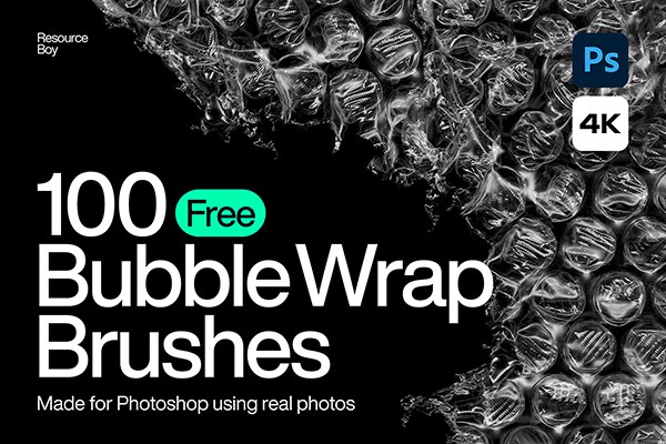 【PS笔刷】100个4K透明塑料气泡薄膜覆盖效果PS笔刷 100 Bubble Wrap Photoshop Brushes