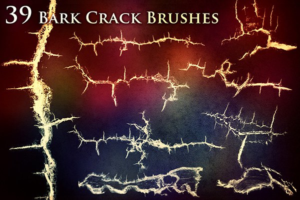 【PS笔刷】39个破裂树皮纹理裂缝效果PS笔刷图片设计素材 39 Crack Brushes