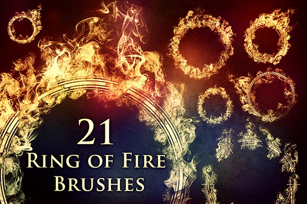 【PS笔刷】21个火圈火环燃烧PS笔刷图片设计素材 21 Ring of Fire Brushes