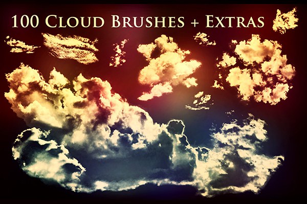【PS笔刷】100个白云乌云云彩图形PS笔刷图片设计素材 100 Cloud Brushes +Extras