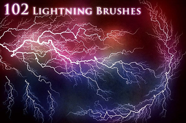 【PS笔刷】102个雷击闪电高压电流特效PS笔刷图片设计素材 102 Lightning Brushes