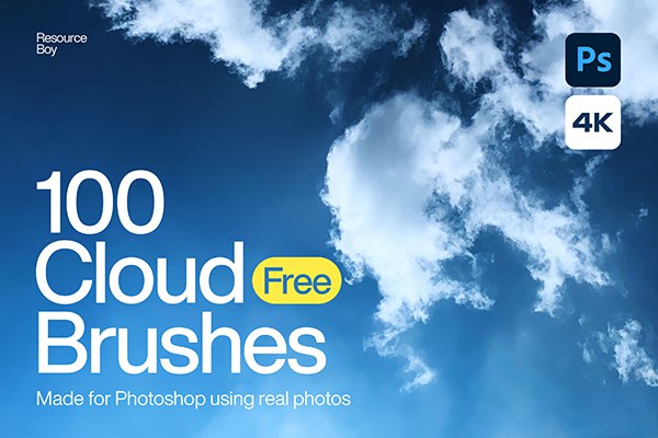 【PS笔刷】100个4K高清天空云彩白云PS绘画笔刷 100 Cloud Photoshop Brushes