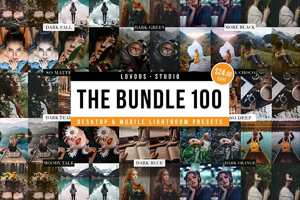 【LR预设】100款INS风暗黑情绪旅拍风光人文电影人像摄影LR预设 THE BUNDLE 100 – Lightroom Presets