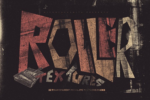 【图片素材】22张滚筒印刷机滚印纹理PNG图片素材 Roller Textures