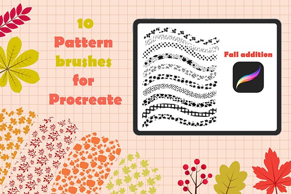 【Procreate笔刷】10个适用于Ipad绘画的秋季树叶花卉图案Procreate笔刷 Procreate pattern brushes. Fall addition