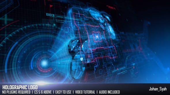 【AE模板】数字科技感全息HUD界面LOGO标志展示片头动画 Holographic Logo