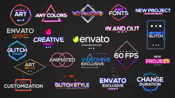 【AE模板】20个故障干扰赛博朋克文字标题动画 Glitch Titles