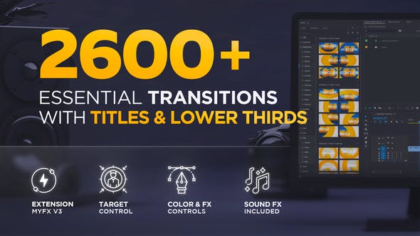 【PR脚本】2600种模糊光效故障扭曲水墨笔刷淡入淡出图形翻转视差分割转场预设 Essential Transitions for Premiere Pro