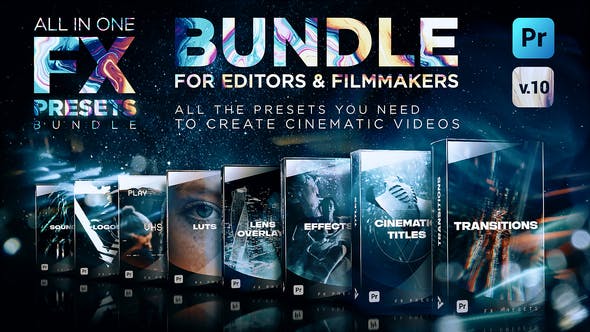 【PR模板】1500种视觉特效电影文字标题转场LOGO动画素材背景音效LUTS调色预设 FX Presets Bundle V10 for Premiere Pro