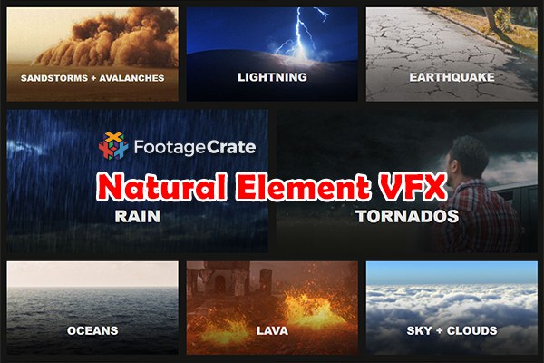 【4K视频素材】190+乌云闪电龙卷风沙尘暴雨雪海面岩浆喷发陨石特效自然灾害视频素材 Production Crate – Natural Elements VFX