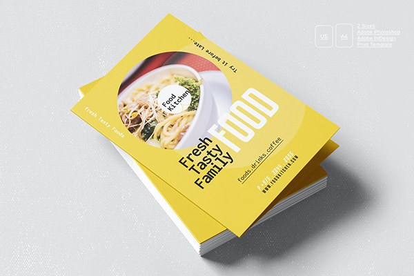 【PSD模板】餐厅饭店菜单美食宣传广告双折页设计PSD模板Idesign模板 Food Bifold Brochure