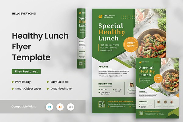 【PSD模板】健康午餐营养膳食广告宣传PSD模板Ai模板 Special Healthy Lunch Flyer