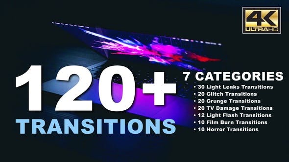 【4K视频素材】120个镜头光效故障损坏胶片污渍转场过渡4K视频素材 Transitions