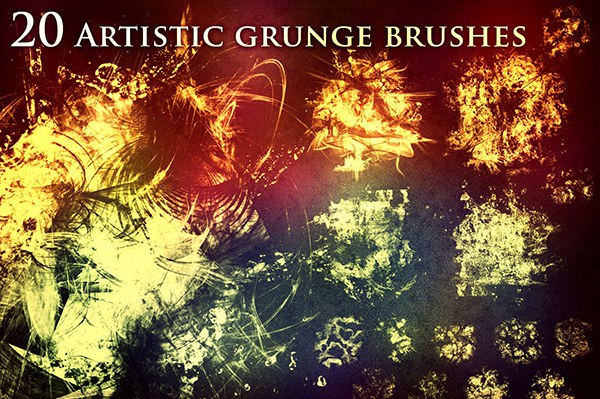 【PS笔刷】20种垃圾艺术抽象混乱涂鸦纹理PS笔刷图片设计素材 20 Artistic Grunge Brushes