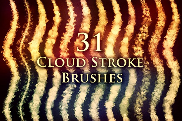 【PS笔刷】31种真实云彩白云水彩效果PS笔刷图片设计素材 31 Cloud Stroke Brushes