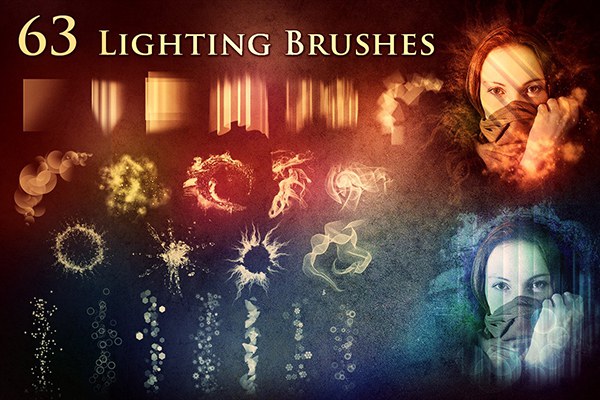 【PS笔刷】63种散乱星光图形烟雾渐变气泡光效PS笔刷图片设计素材 63 Lighting Brushes
