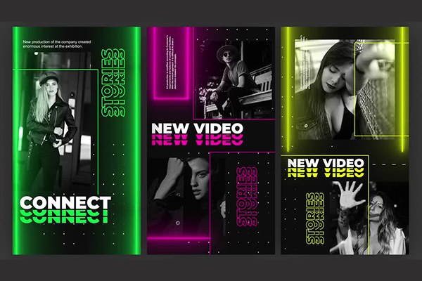 【AE模板】霓虹发光线条视频故事包装片头展示排版动画 Neon Glow Typography Stories