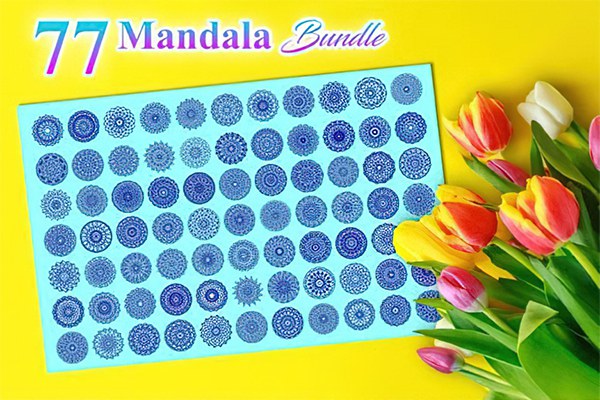 【矢量素材】77款曼陀罗花卉图案矢量图形EPS/PNG 图片素材 77 Mandala Vector Bundle (+PNG)