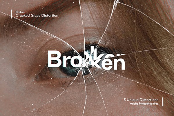 【PSD模板】破碎变形玻璃折射扭曲失真叠加PS特效模板 Studio 2am – Broken：Cracked Glass Distortions
