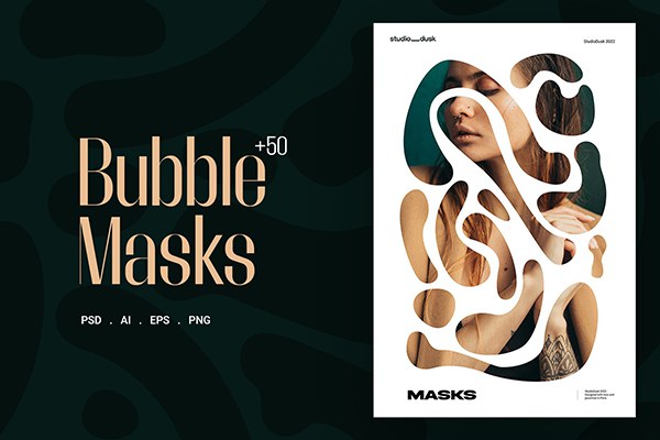 【矢量素材】50款抽象艺术镂空气泡几何形状手绘遮罩矢量素材 Bubble Masks