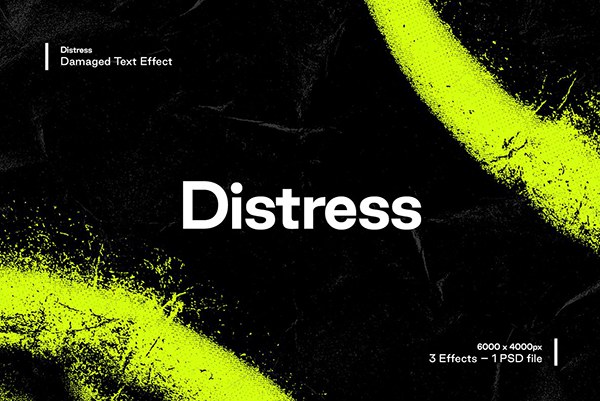 【PSD模板】半色调文本失真磨损毛边颗粒纹理PSD特效模板 Studio 2am – Distress：Damaged Text Effect