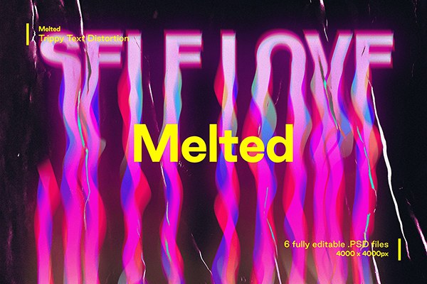 【PSD模板】6款文字扭曲迷幻虚焦融化特效PSD模板 Studio 2am – Melted：Trippy Text Distortions