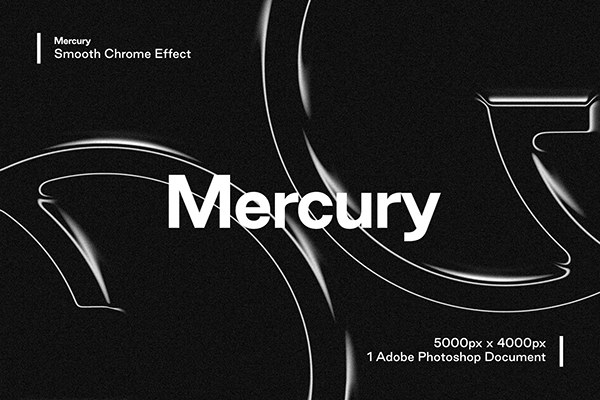 【PSD模板】文字图形平滑镀铬金属液态化透明效果PSD模板 Studio 2am – Mercury：Smooth Chrome Effect