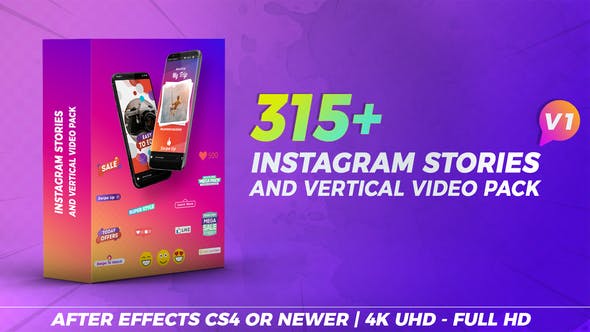 【AE模板】315个社交媒体竖屏视频包装动画 Instagram Stories & Vertical Video Pack