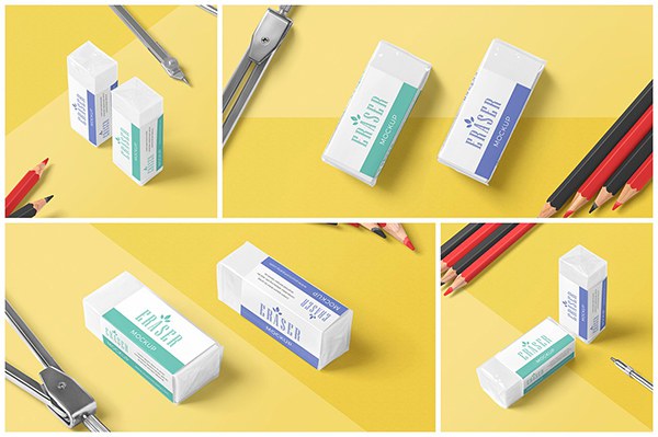 【PS样机】4个橡皮擦办公文具展示PS样机 Eraser Mockups