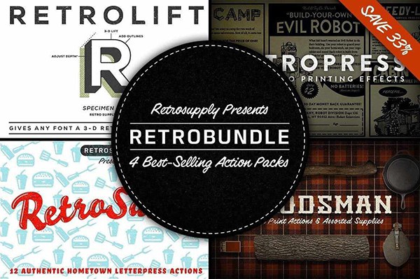 【PS动作】Retrosupply 最畅销的4款半色调复古色彩纹理效果PS动作合集 Retro Supply – Best Selling Actions