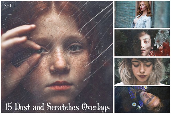 【图片素材】15张复古仿旧灰尘划痕胶片摄影合成特效照片叠加素材 Dust And Scratches Film Overlays
