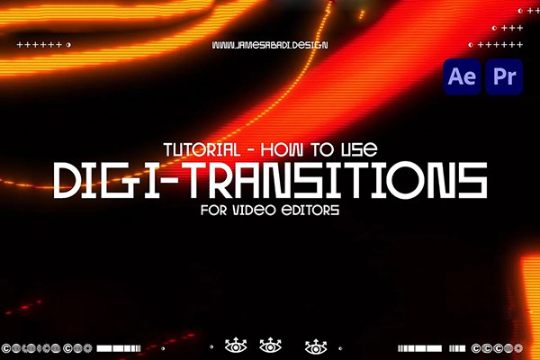 【4K视频素材】50个数字故障炫光闪烁风格化霓虹胶片转场动画 James Abadi Design – Digi-Transitions 4K