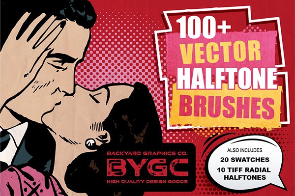【AI笔刷】100+粗犷复古锥形渐变半色调纹理Illustrator色板笔刷 Heartfelt Halftone Vector Brushes