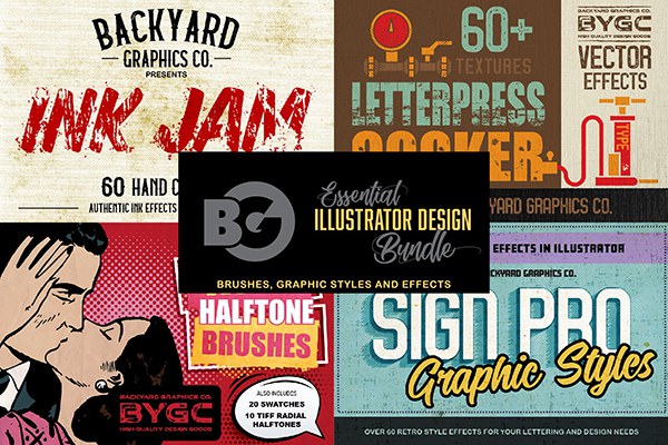 【AI样式】280+半色调粗糙复古划痕湿润破损纸张矢量纹理Illustrator色板笔刷文本样式合集 Essential Illustrator Design Bundle