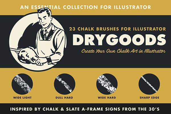 【AI笔刷】23支板画粉笔画笔触粉末颗粒纹理Illustrator绘画笔刷 Retro Supply – DryGoods