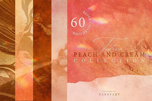 【图片素材】60张粉嫩蜜桃色奶油质地烫金纹理背景图片素材 60 Peach and Cream Textures