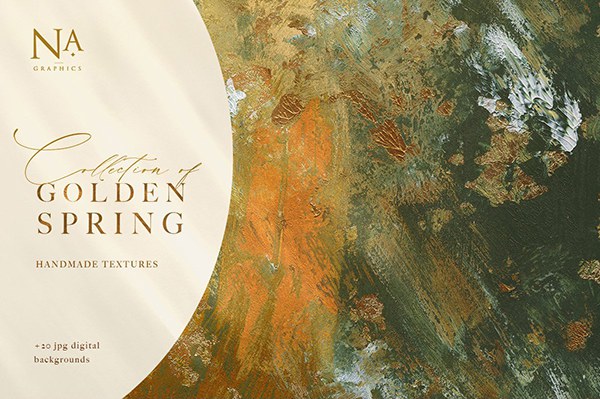 【图片素材】20张金色春天丙烯酸涂抹纹理背景图片素材 20 Golden Spring Acrylic Textures