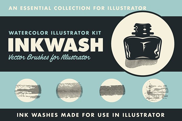 【AI笔刷】30种水墨笔触水彩画插画设计Illustrator矢量笔刷 Retro Supply – InkWash