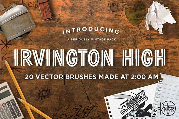 【AI笔刷】20支半色调涂鸦怀旧学生时代复古绘画Illustrator矢量笔刷 Retro Supply – Irvington High Vector Brushes