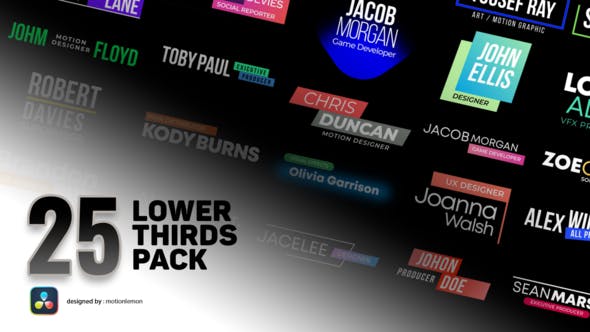 【达芬奇模板】25种现代文字标题字幕条动画 25 Lower Thirds & Titles Pack