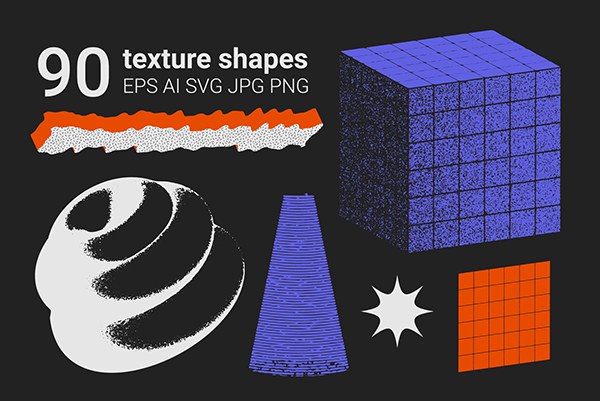 【矢量素材】90种新潮几何形状图形半色调纹理矢量素材 90 Vector Texture Shapes