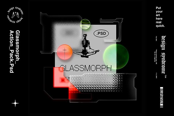 【PS动作】透明磨砂玻璃材质样式效果生成PS特效动作 GlassMorph Action Pack