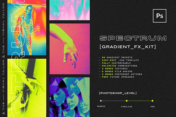 【PSD模板】放射频谱成像风格化热像仪抽象视觉复古特效PSD模板 Spectrum FX Kit