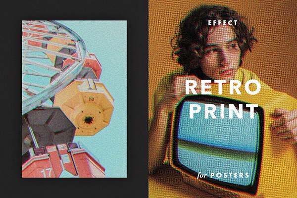 【PSD模板】复古印花半色调纹理老照片特效PSD模板 Retro Print Effect for Posters