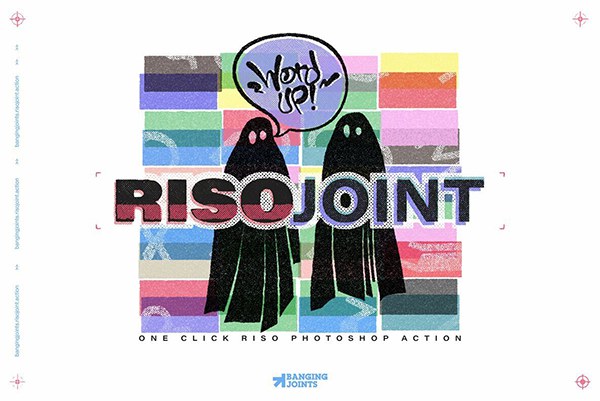 【PS动作】复古涂鸦喷漆油墨半色调丝网印刷图形文本海报设计PS动作 RisoJoint Effect Action