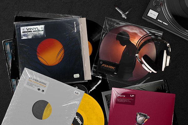【PS样机】20款复古潮流黑胶唱片音乐发行创意设计CD包装样机 FLYERWRK – Retro Vinyl Record Mockup